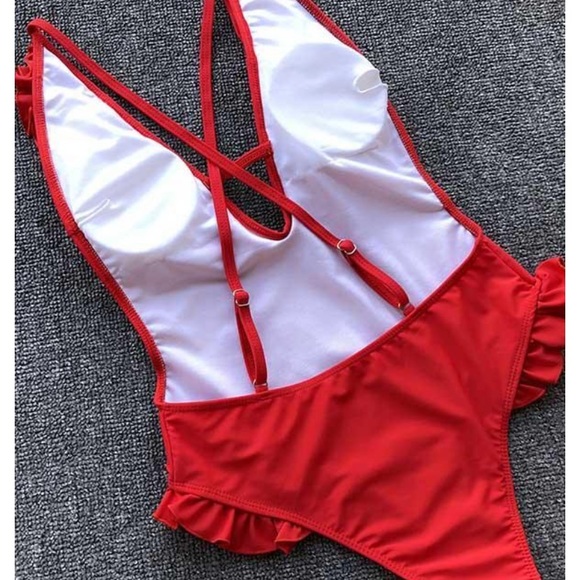 NWT Lipstick Red Ruffle One Piece Medium - Picture 3 of 5